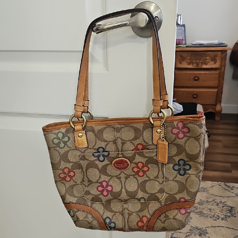 Coach Peyton Floral Signature Purse - Brown and Multicolor